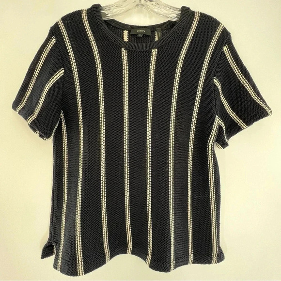 Theory Emmeris Ibisco Striped Boxy Crochet Knit Sweater Size M Short Sleeve - Picture 7 of 12